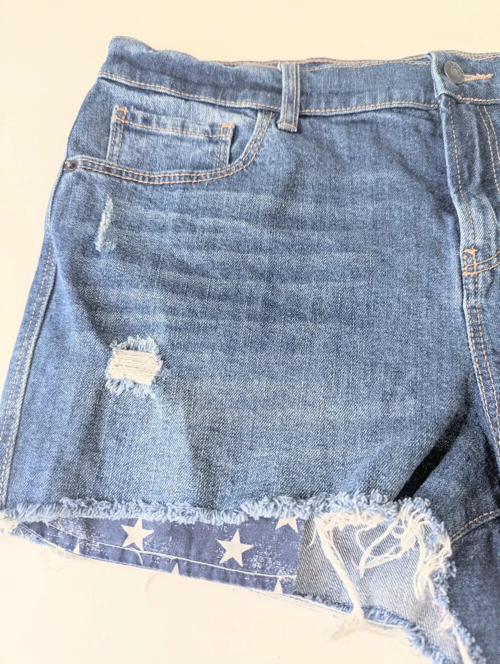 Americana Jean Shorts Distressed Flag Coastal Summer Frayed Beachy BBQ Casual